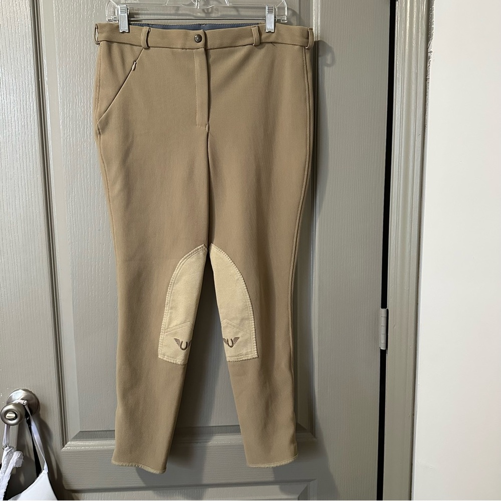 Tan Riding Pants with Knee Patches TuffRider Beige Neutral Front Zip
